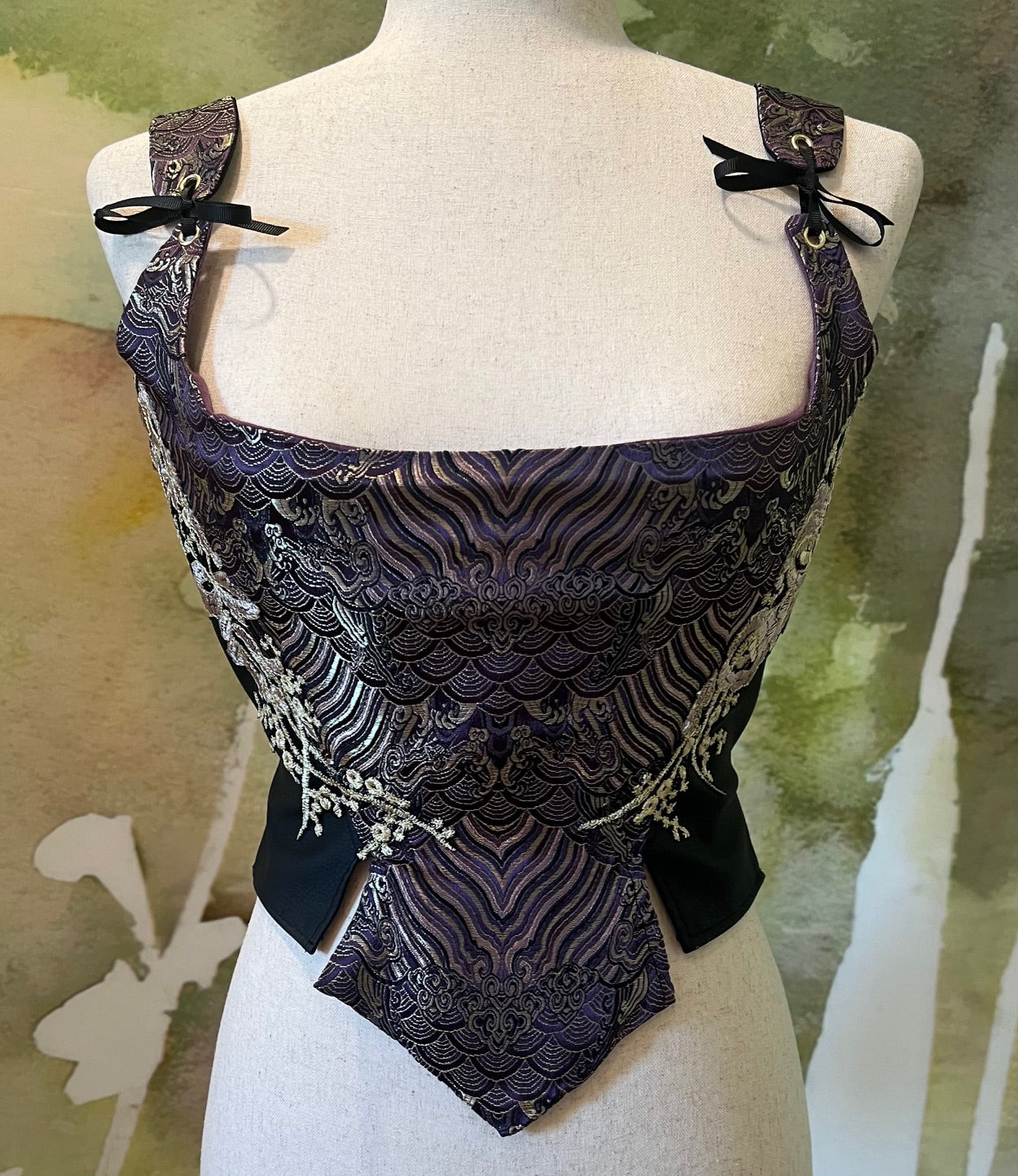 Black Leather & Lace Purple Corset
