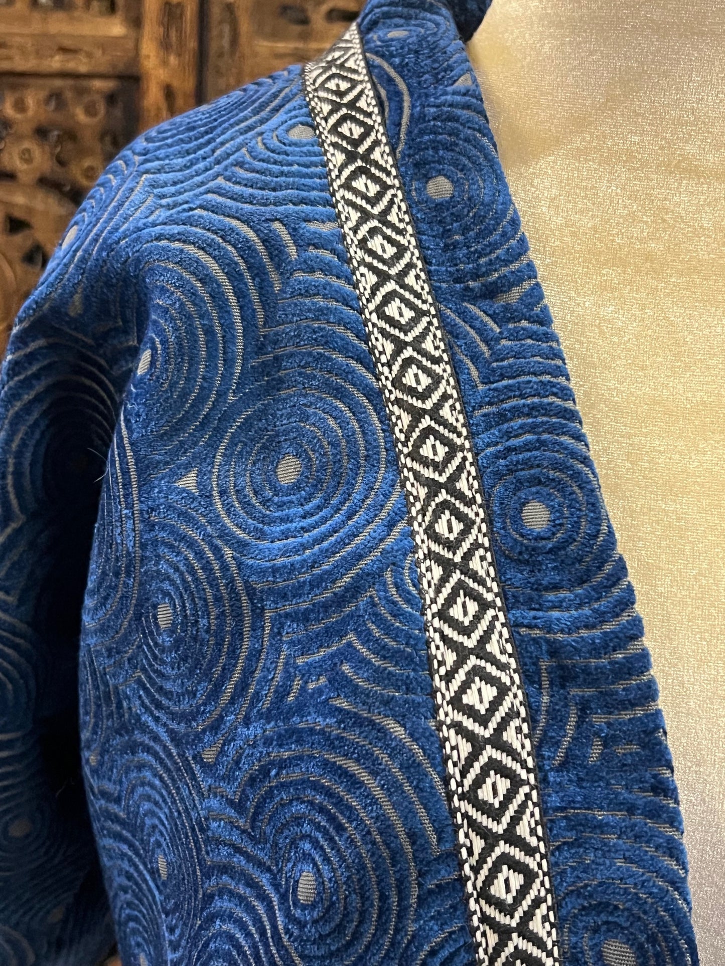 Retro Blue Crop Jacket with Trim