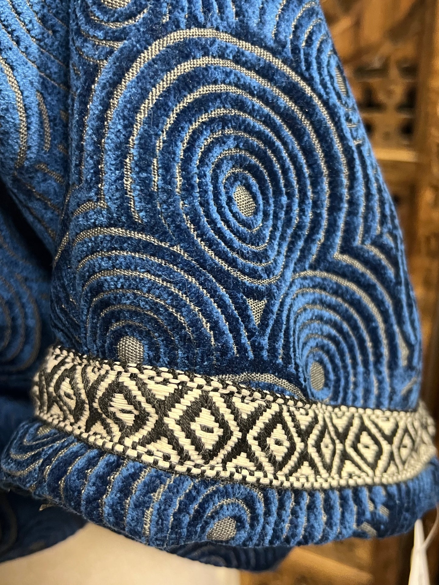 Retro Blue Crop Jacket with Trim