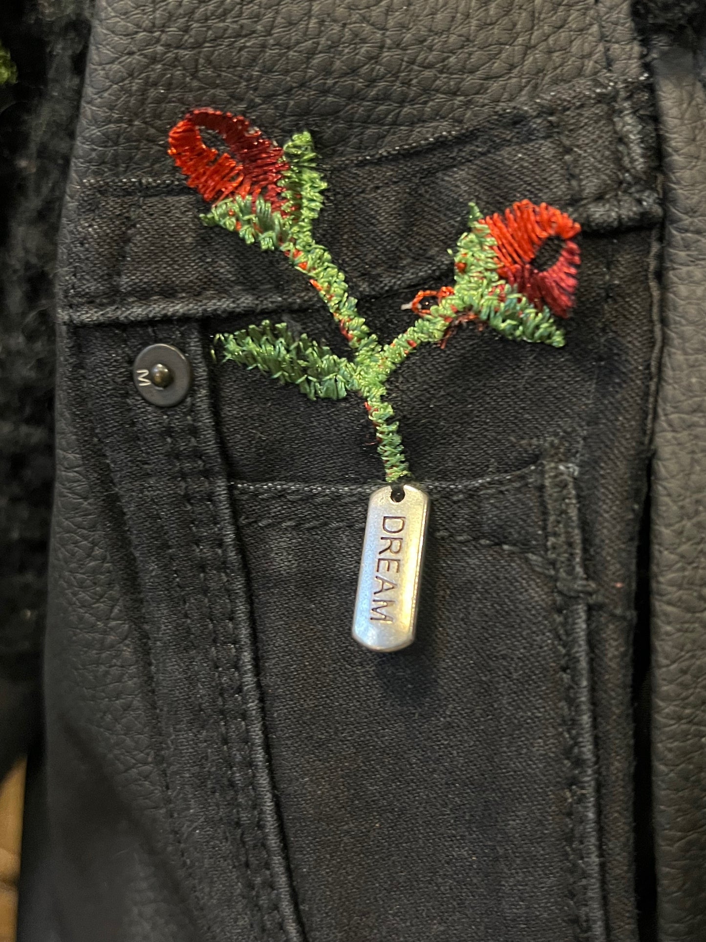 Black Vegan Leather & Roses Bomber Jacket