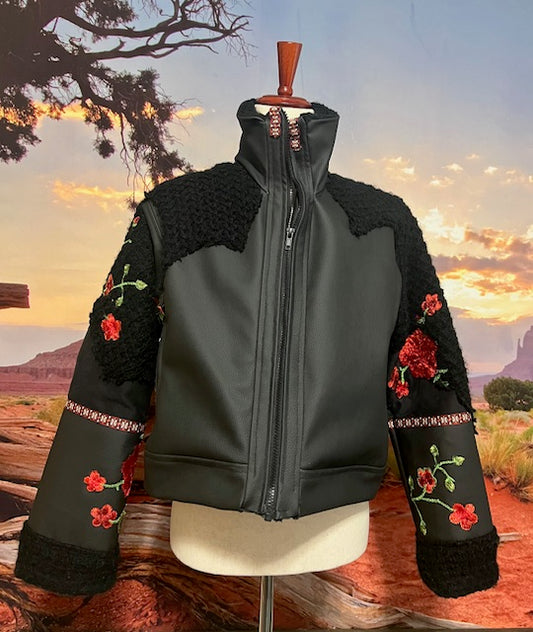 Black Vegan Leather & Roses Bomber Jacket