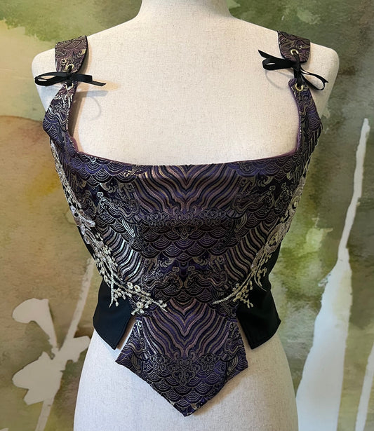 Black Leather & Lace Purple Corset